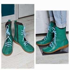 Mid-calf lace up boots-bottle green jade-inside zip closure-7
